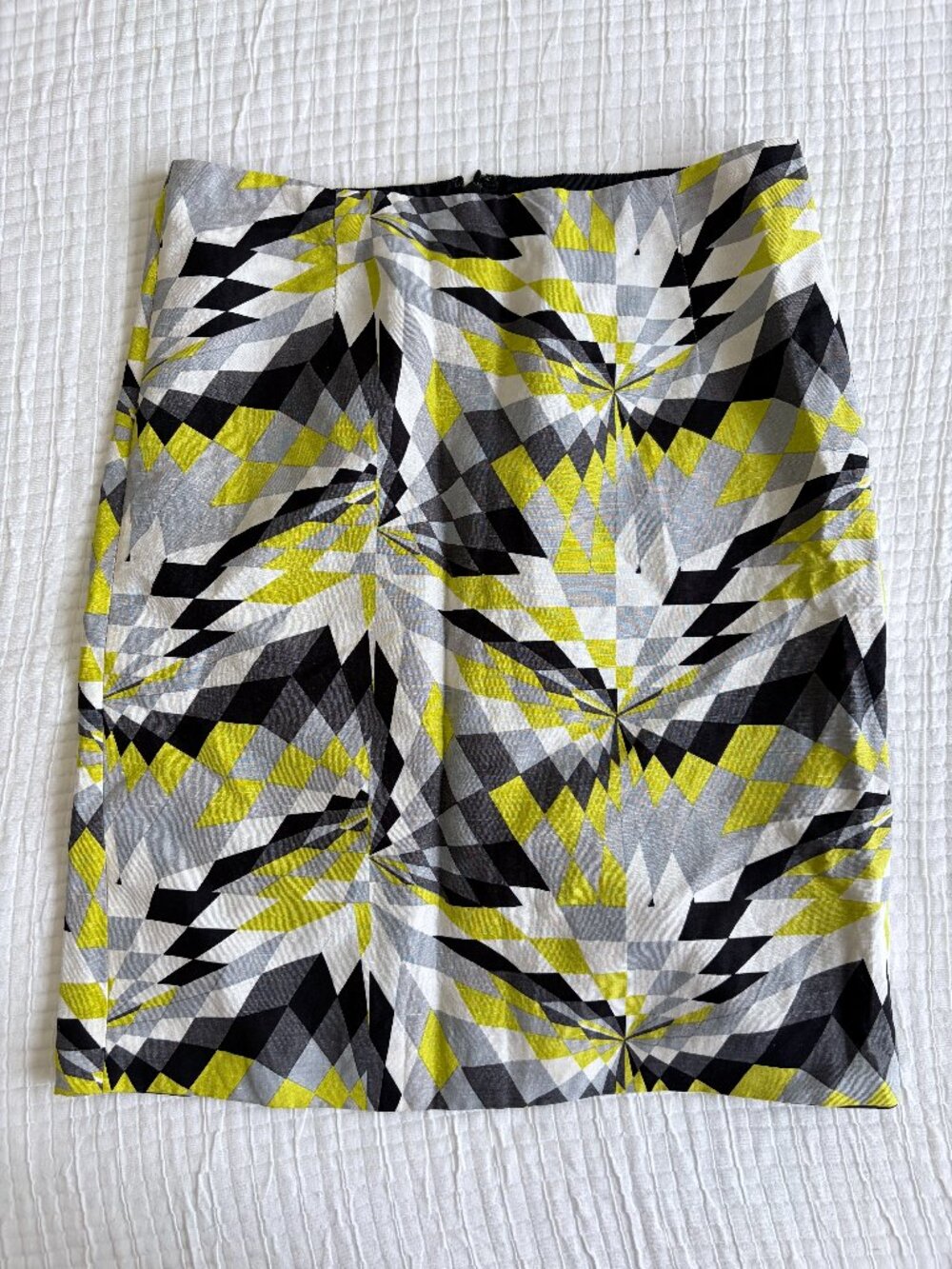 Tibi Skirt Womnens 4 Yellow Grey Geometric Silk Linen Lined Career Pencil